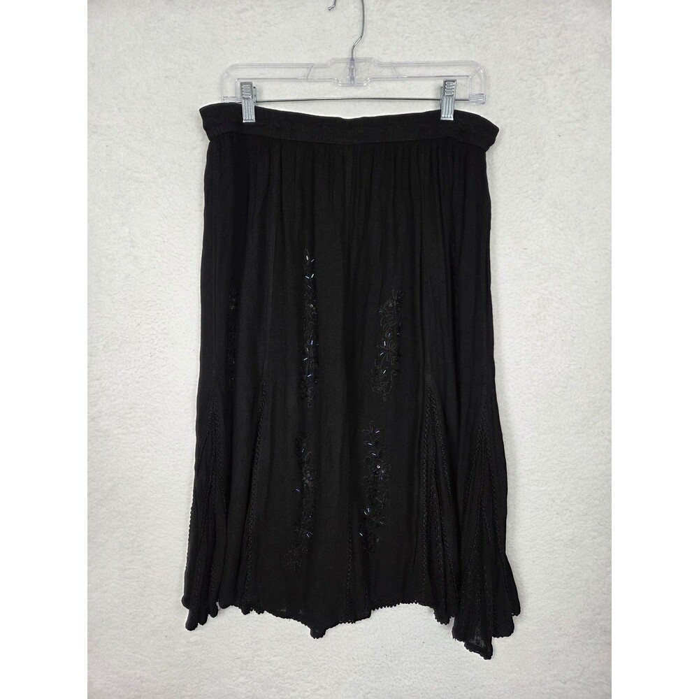 Dark Fairy Grunge Peasant Skirt M Black Embroidered Beaded Boho Flowy Gauzy - Picture 6 of 8